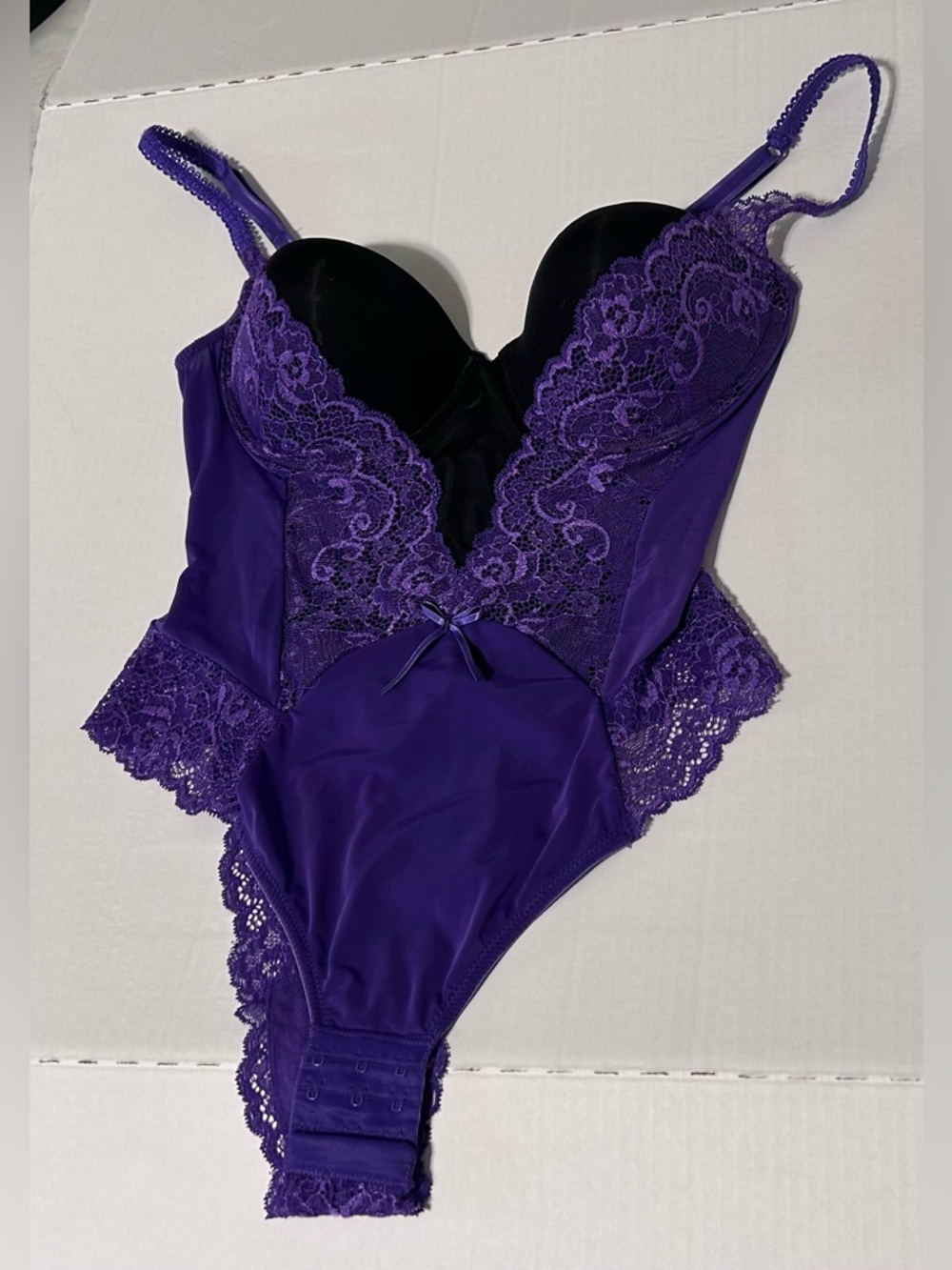 Deep Royal Purple & Black Vintage Style Playboy Intimates Bodysuit Large